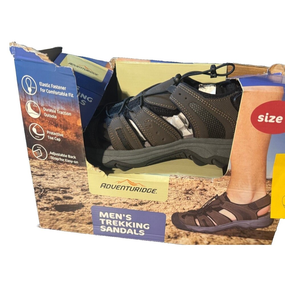 Adventuridge Men's Trekking Sandals / Water Hiking Trail Brown Size 9 New w/Box